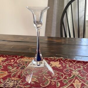 Unique Long Stem Mouth Glass Cobalt Blue Teardrop Stem Candle Holder